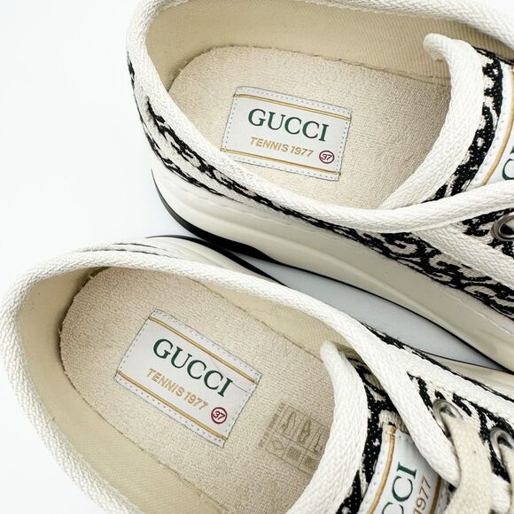 GUCCI Black White GG Jacquard Canvas 1977 Platform Sneakers Size 37 Low Top - Picture 5 of 13